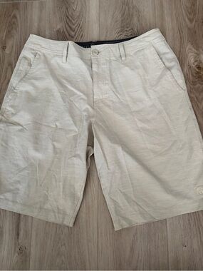 Hang Ten Men's Casual Linen-Blend Shorts in Cream